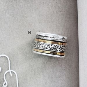 Silpada Sterling Silver Brass Spinner Etched Cuff Ring R2293 Size 6.25